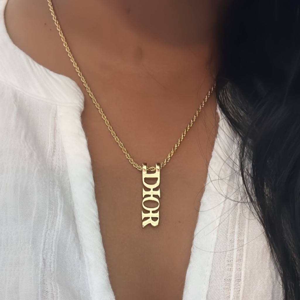 Dior Gold Letter Pendant Necklace